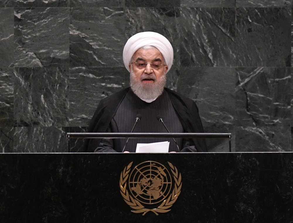 Tổng thống Iran Hassan Rouhani phát biểu tại cuộc họp của ĐHĐ LHQ ở New York của Mỹ, ngày 25/9. (Ảnh: THX/TTXVN)