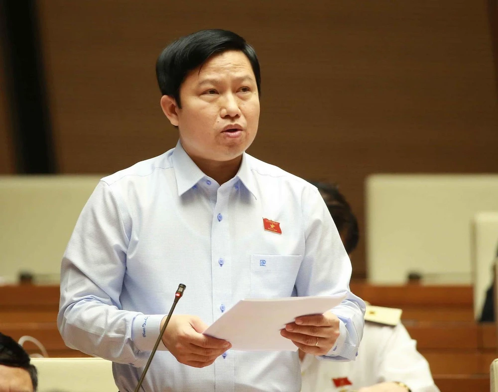 Đại biểu Quốc hội tỉnh Tiền Giang Lê Quang Trí phát biểu ý kiến. (Ảnh: Doãn Tấn/TTXVN)