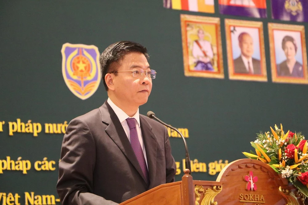 Bộ trưởng Tư pháp Lê Thành Long phát biểu tại Hội nghị. (Ảnh: Long-Hùng-Nhung/Vietnam+)