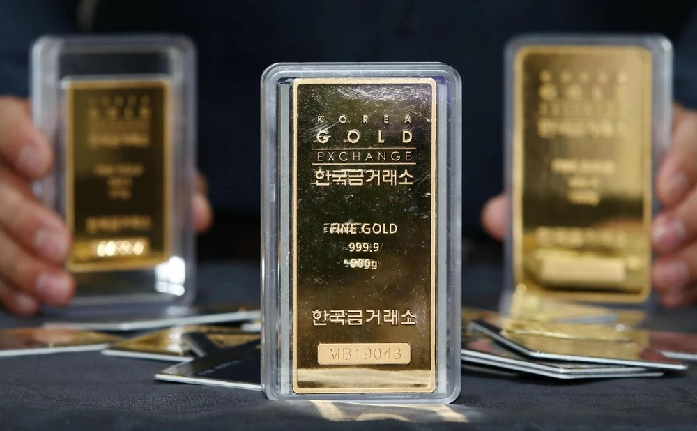 Vàng được bày bán tại Seoul, Hàn Quốc, ngày 13/2 vừa qua. (Ảnh: Yonhap/TTXVN)