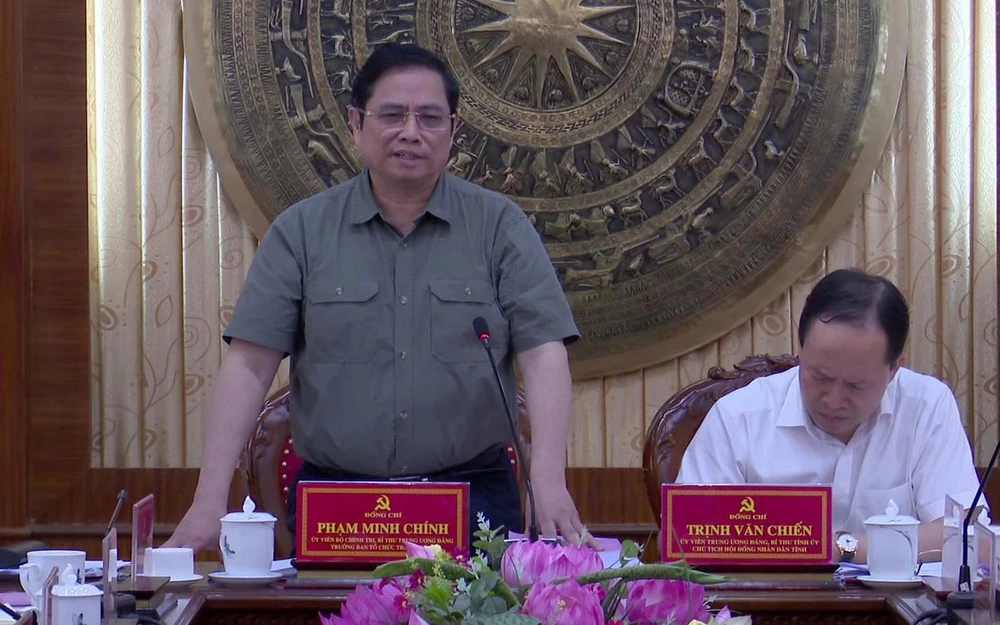 Đồng chí Trung ương Phạm Minh Chính phát biểu tại buổi làm việc với Ban Thường vụ Tỉnh ủy Thanh Hóa. (Ảnh: Nguyễn Nam/TTXVN)