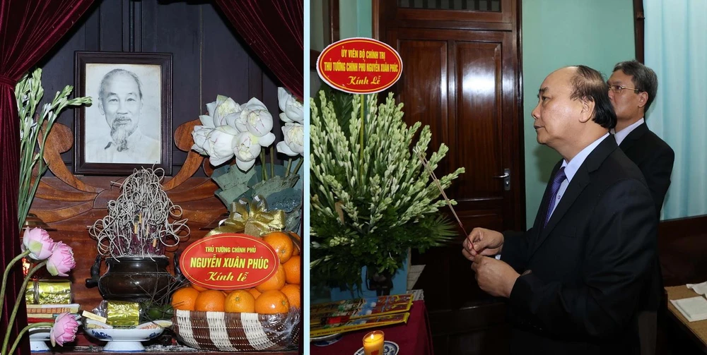 Thủ tướng Nguyễn Xuân Phúc dâng hương tưởng niệm Bác Hồ ở Nhà 67, Khu Di tích Chủ tịch Hồ Chí Minh tại Phủ Chủ tịch. (Ảnh: Thống Nhất/TTXVN)