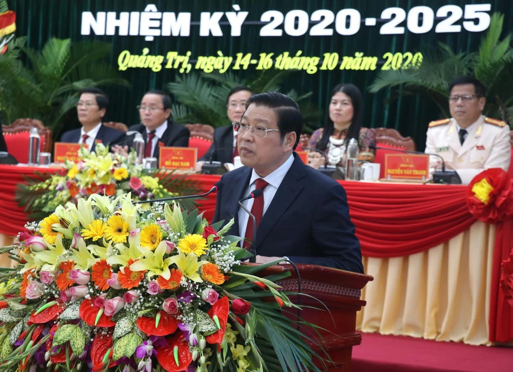 Ông Phan Đình Trạc, Bí thư Trung ương Đảng, Trưởng Ban Nội chính Trung ương phát biểu chỉ đạo Đại hội. (Ảnh: Nguyên Lý/TTXVN)
