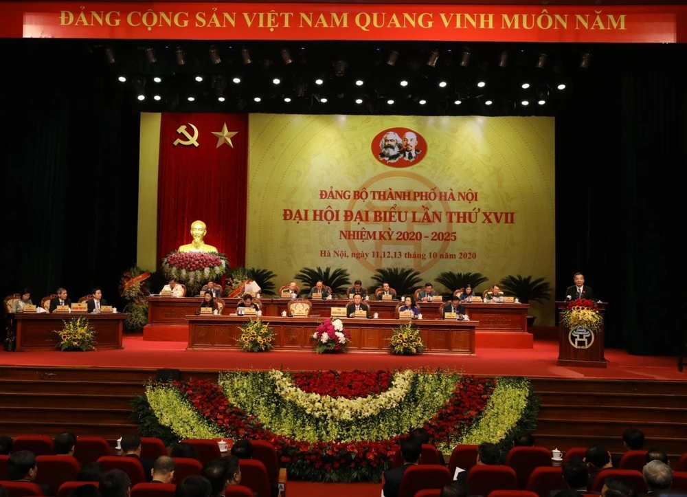 Toàn cảnh Đại hội đại biểu Đảng bộ thành phố Hà Nội, lần thứ XVII, nhiệm kỳ 2020-2025. (Ảnh: Văn Điệp/TTXVN)