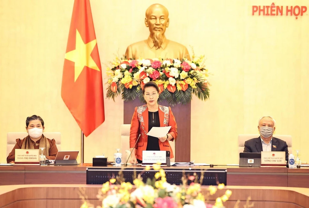 Chủ tịch Quốc hội Nguyễn Thị Kim Ngân chủ trì và phát biểu khai mạc. (Ảnh: Trọng Đức/TTXVN)