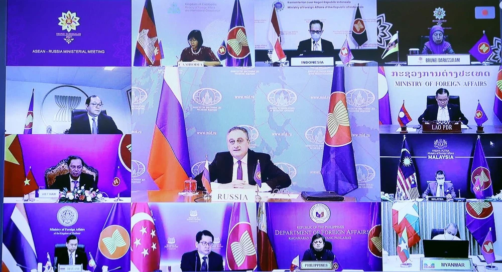 Thứ trưởng Ngoại giao Liên Bang Nga Igor Morgulov phát biểu tại Hội nghị Bộ trưởng Ngoại giao ASEAN-Nga theo hình thức trực tuyến. (Ảnh: Phạm Kiên/TTXVN)