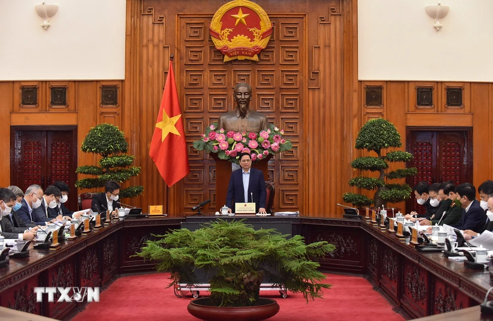Thủ tướng Phạm Minh Chính phát biểu kết luận cuộc họp. (Ảnh: Dương Giang/TTXVN)