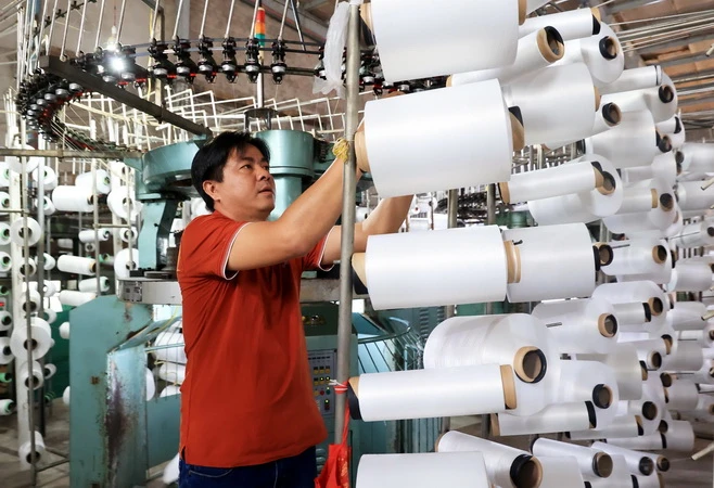 Sản xuất tơ sợi cho ngành dệt may tại huyện Bình Chánh, Thành phố Hồ Chí Minh. (Ảnh: Hồng Đạt/TTXVN)