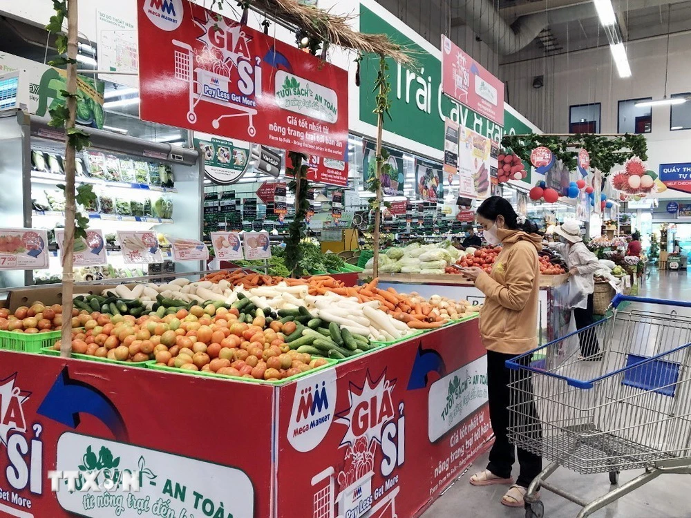  Khách mua hàng trong siêu thị tại Thành phố Hồ Chí Minh. (Ảnh: Mỹ Phương/TTXVN)