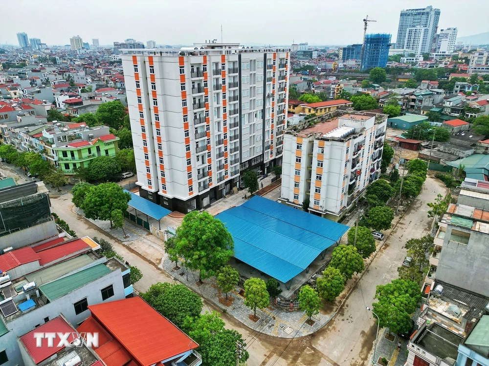 Hai tòa nhà thuộc Dự án nhà ở xã hội N01, N02 nằm trong khu dân cư số 3, thành phố Bắc Giang. (Ảnh: Tuấn Anh/TTXVN)