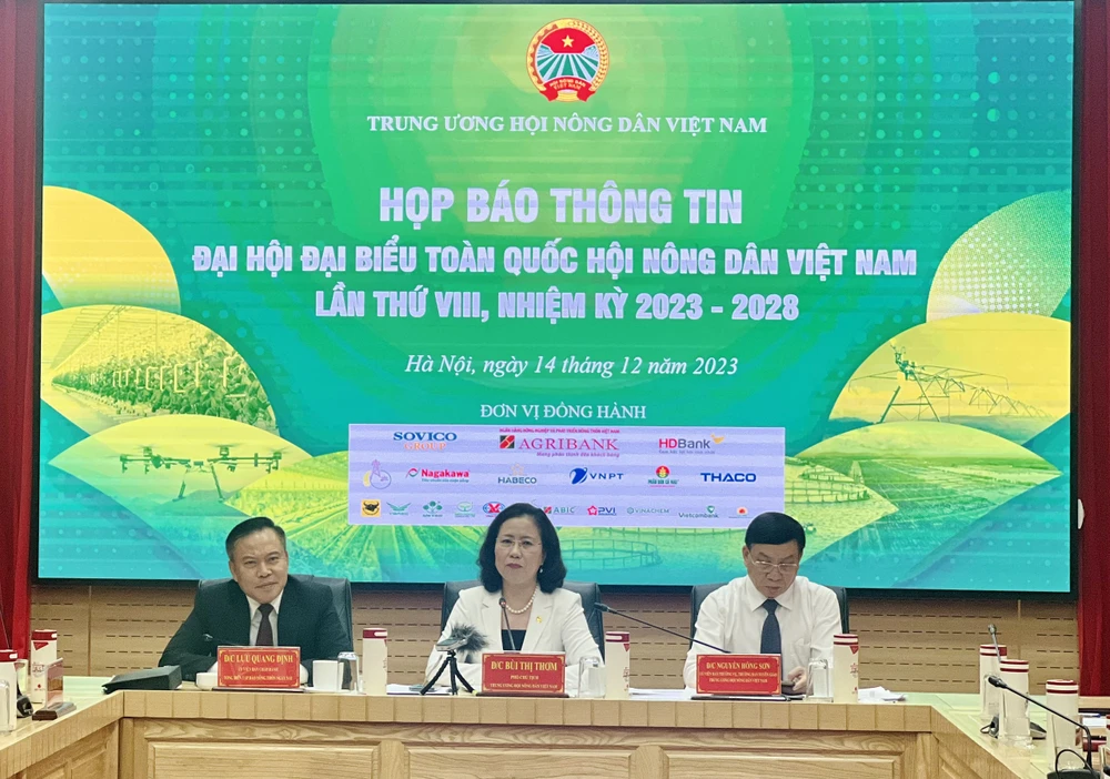 Họp báo thông tin về Đại hội đại biểu toàn quốc Hội Nông dân Việt Nam lần thứ VIII. (Ảnh: PV/Vietnam+)