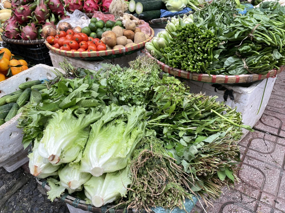 Mặt hàng rau xanh đang tăng 'nóng' tại các chợ trên địa bàn thành phố Hà Nội. (Ảnh: PV/Vietnam+)