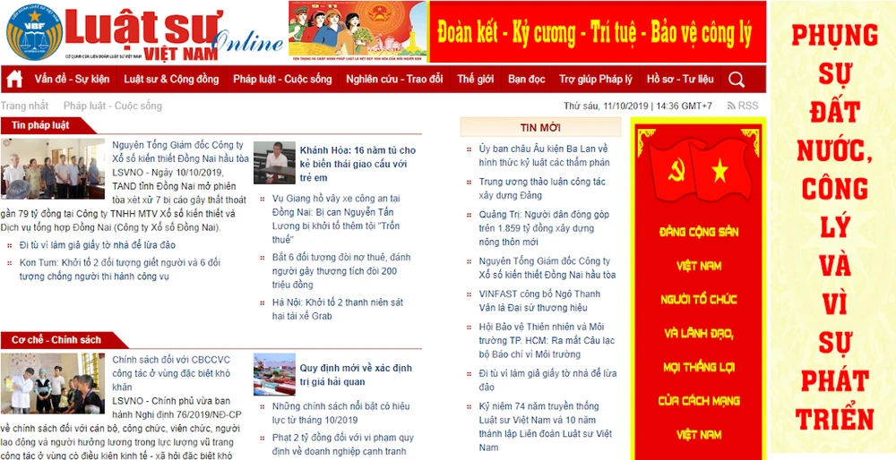 Tạp chí điện tử Luật sư Việt Nam đã có hành vi vi phạm hành chính trong lĩnh vực báo chí, xuất bản. (Ảnh chụp màn hình)