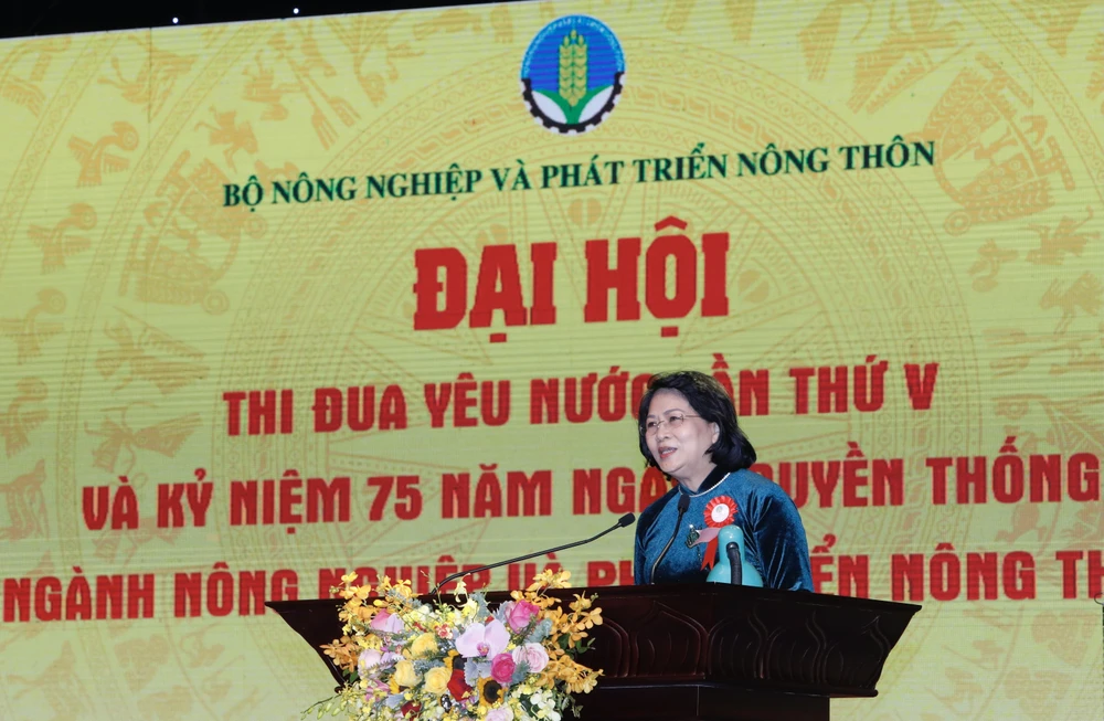 Phó chủ tịch nước Đặng Thị Ngọc Thịnh phát biểu tại buổi lễ. (Ảnh: Trần Việt/TTXVN)