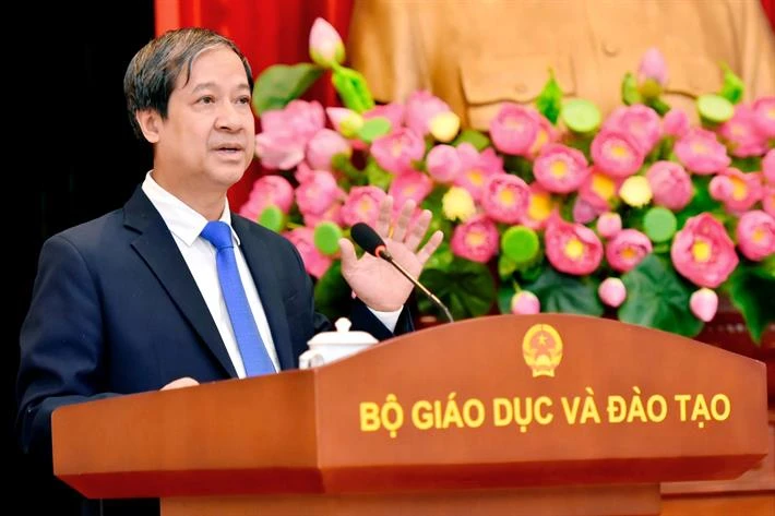 Bộ trưởng Bộ Giáo dục và Đào tạo Nguyễn Kim Sơn phát biểu tại hội nghị. (Ảnh: Bộ GD-ĐT)