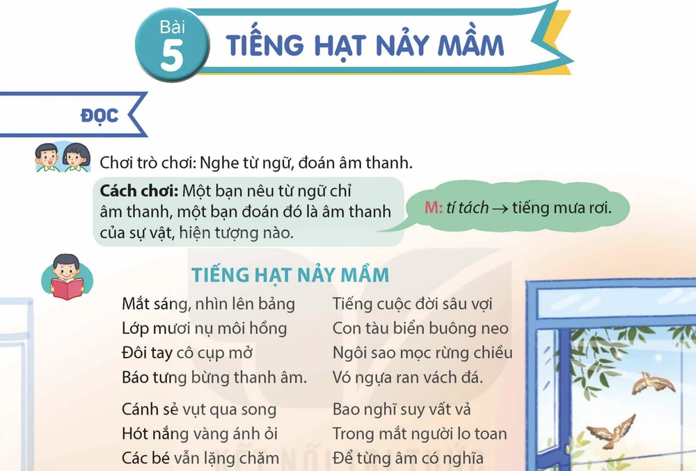 Bài thơ "Tiếng hạt nảy mầm" trong sách giáo khoa Tiếng Việt lớp 5. (Ảnh chụp màn hình)