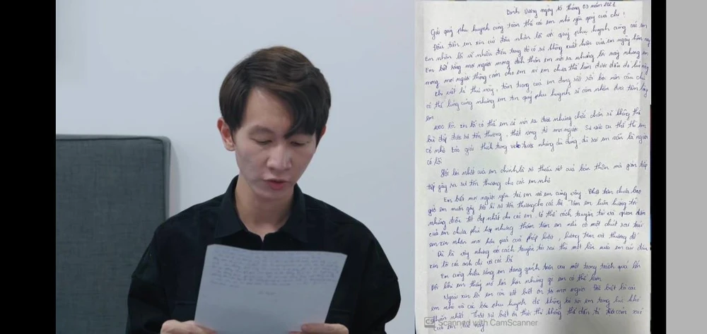 Người đại diện của Thơ Nguyễn đọc thư xin lỗi sau vụ việc "xin vía búp bê để học giỏi." (Ảnh chụp màn hình)
