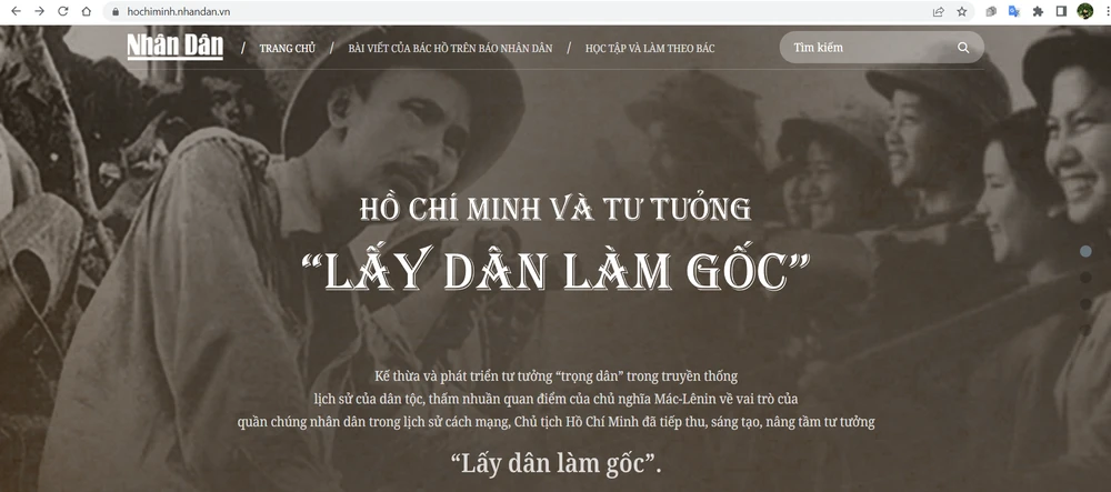 Trang tin giúp độc giả dễ dàng tra cứu những bài viết của Chủ tịch Hồ Chí Minh trên Báo Nhân Dân. (Ảnh chụp màn hình)