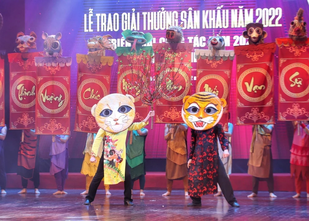 Tiết mục của Nhà hát Múa rối Việt Nam trong lễ trao giải. (Ảnh: Tuấn Đức/TTXVN)