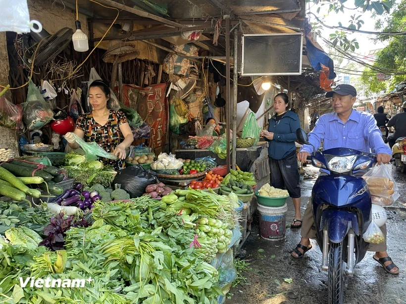 Người dân mua hàng tại chợ truyền thống. (Ảnh: PV/Vietnam+)