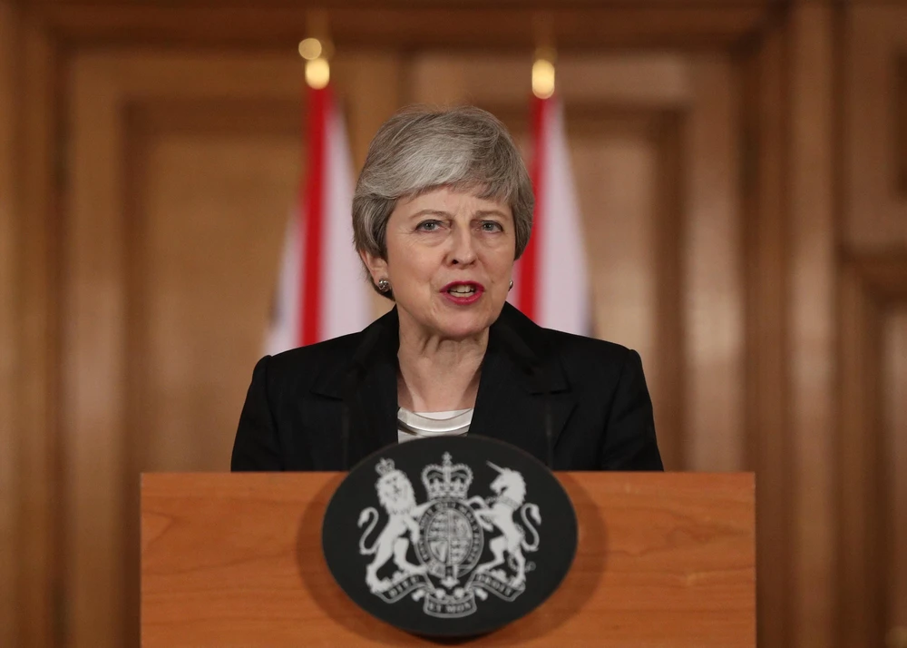 Thủ tướng Anh Theresa May phát biểu tại thủ đô London ngày 20/3/2019. (Nguồn: AFP/TTXVN) 