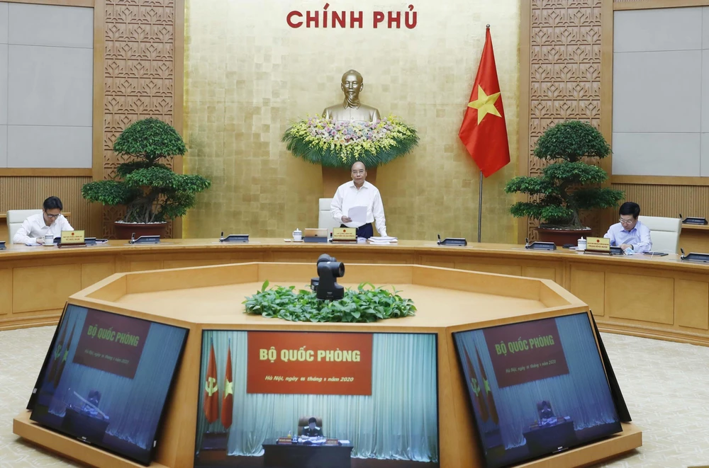 Sáng 5/5, Chính phủ họp Phiên thường kỳ tháng Tư dưới sự chủ trì của Thủ tướng Nguyễn Xuân Phúc.(Ảnh: Thống Nhất/TTXVN)