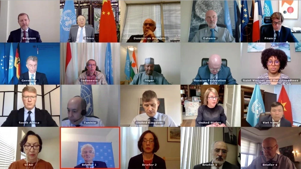 Đại sứ Đặng Đình Quý, Trưởng phái đoàn đại diện Thường trực Việt Nam tại Liên hợp quốc đã có bài phát biểu tại phiên họp trực tuyến về vấn đề Syria. (Ảnh: Hữu Thanh/TTXVN)