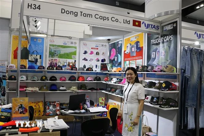 Gian hàng của Công ty Đồng Tâm Caps tại Global Sourcing Expo Australia 2023. (Ảnh: Thanh Tú/TTXVN)