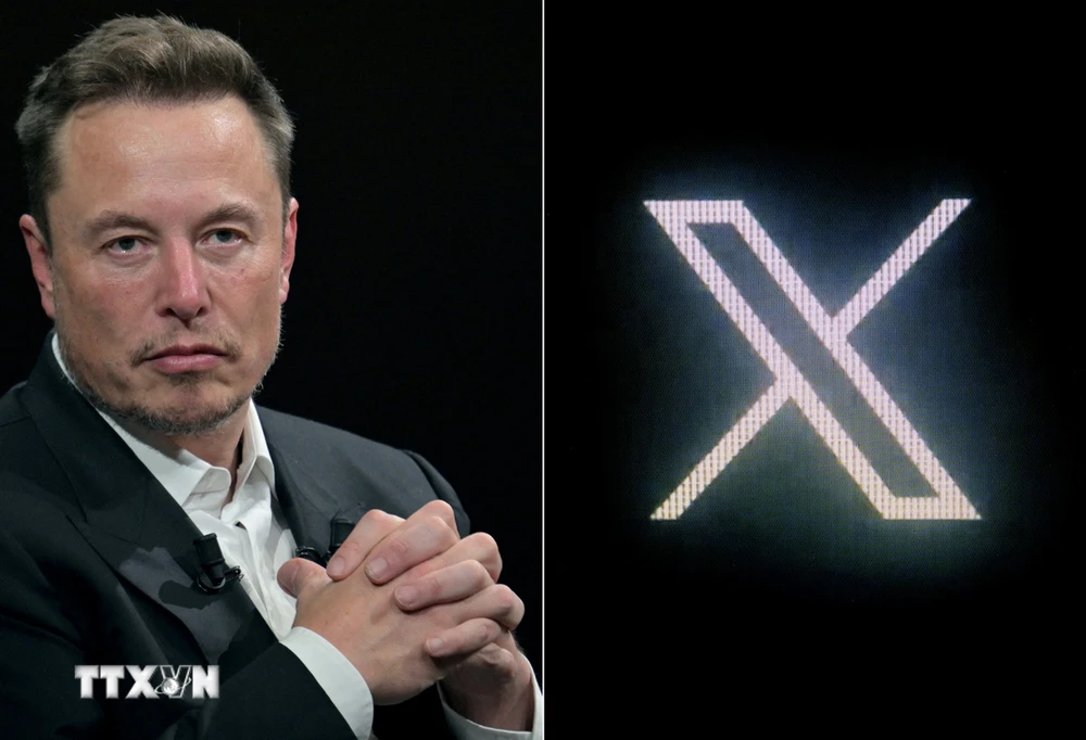 Tỷ phú Elon Musk (trái) và biểu tượng mạng xã hội X. (Ảnh: AFP/TTXVN)