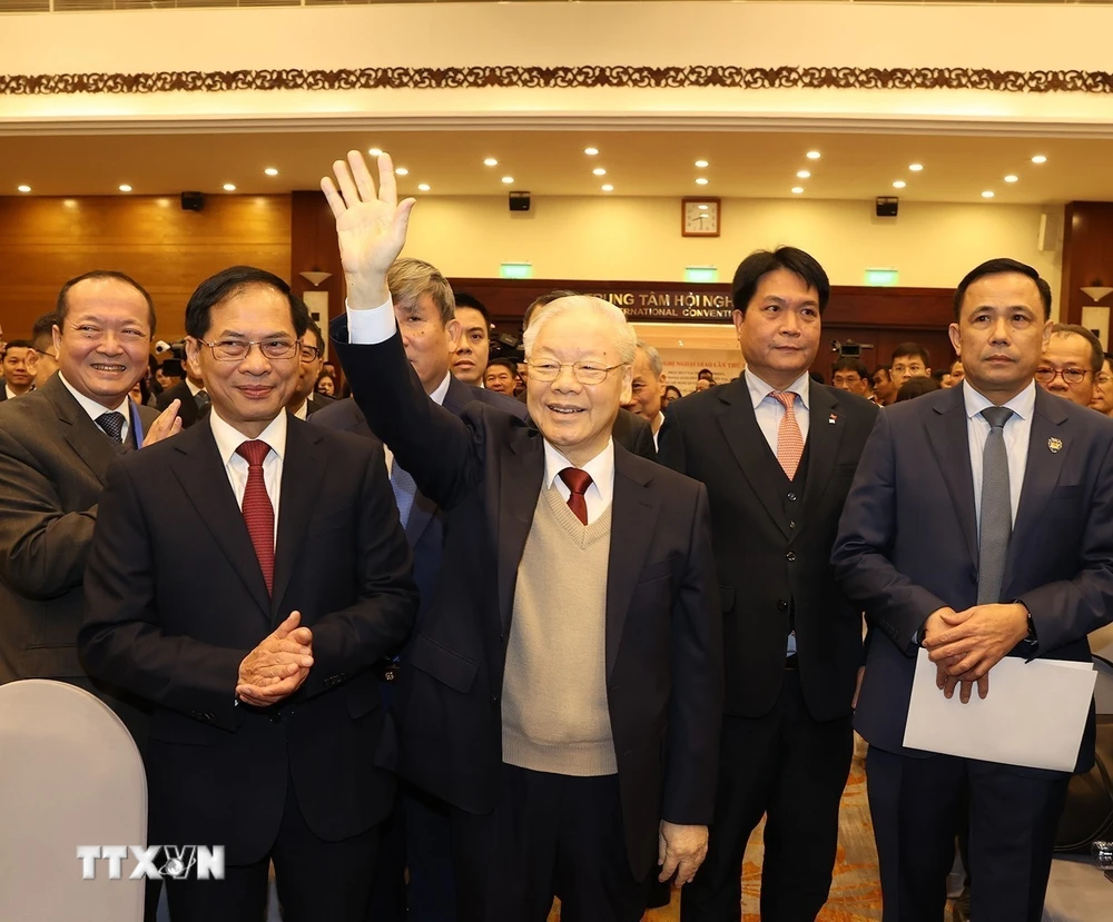 Tổng Bí thư Nguyễn Phú Trọng đến dự Hội nghị Ngoại giao lần thứ 32. (Ảnh: Trí Dũng/TTXVN)