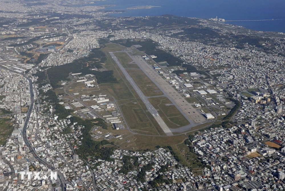 Căn cứ Không quân Futenma của Mỹ ở Ginowan, tỉnh Okinawa, Nhật Bản, ngày 8/12/2023. (Ảnh: Kyodo/TTXVN)
