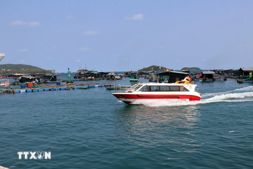 Canô cao tốc phục vụ du khách tham quan, du lịch, trải nghiệm trên vùng biển đảo Phú Quốc. (Ảnh: Lê Huy Hải/TTXVN)