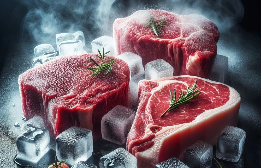 Về nguyên tắc, việc ăn thịt đông lạnh không gây ra tác hại rõ ràng đối với sức khỏe con người. (Nguồn: Ảnh do AI tạo ra từ Bing Image Creator)