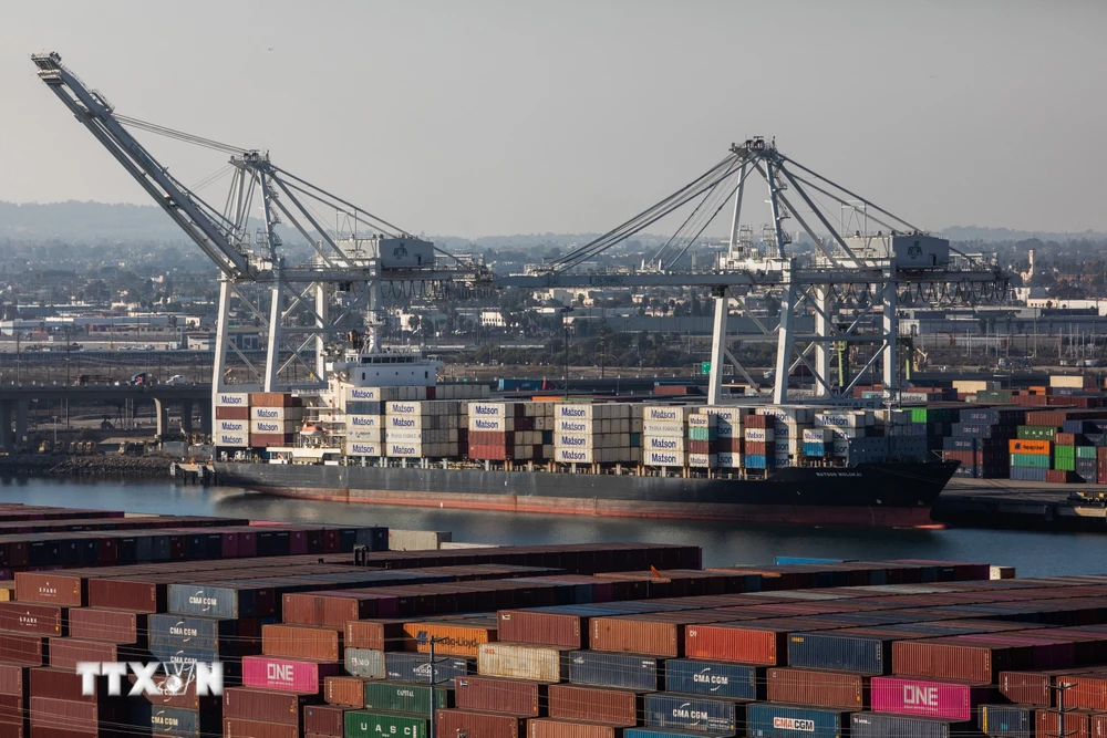 Tàu container cập cảng Long Beach, bang California (Mỹ). (Ảnh: AFP/TTXVN)