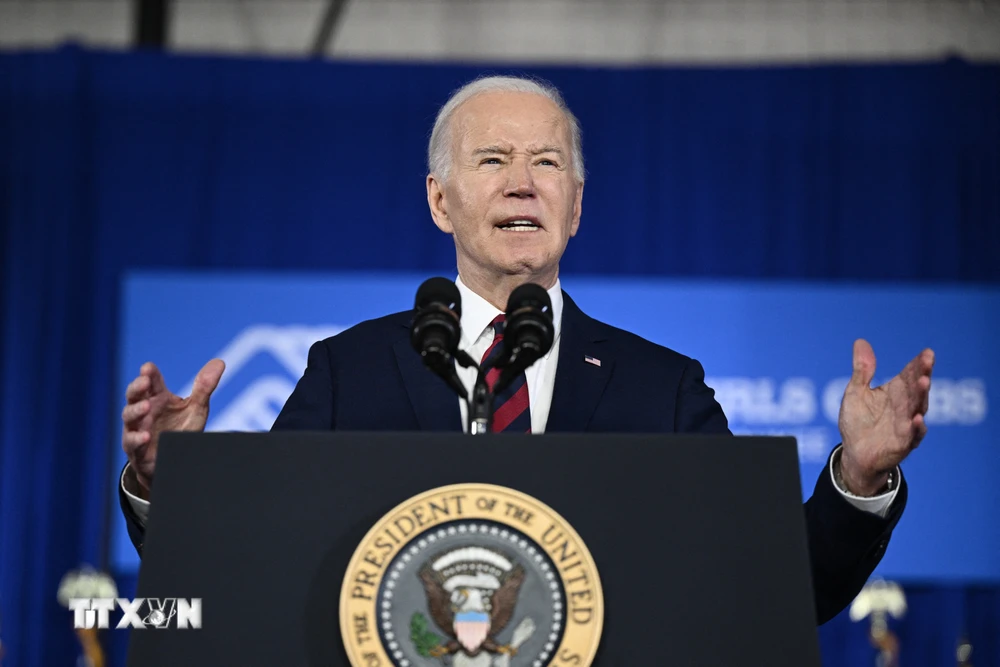 Tổng thống Mỹ Joe Biden phát biểu tại một sự kiện ở bang Wisconsin ngày 13/3/2024. (Ảnh: AFP/TTXVN)