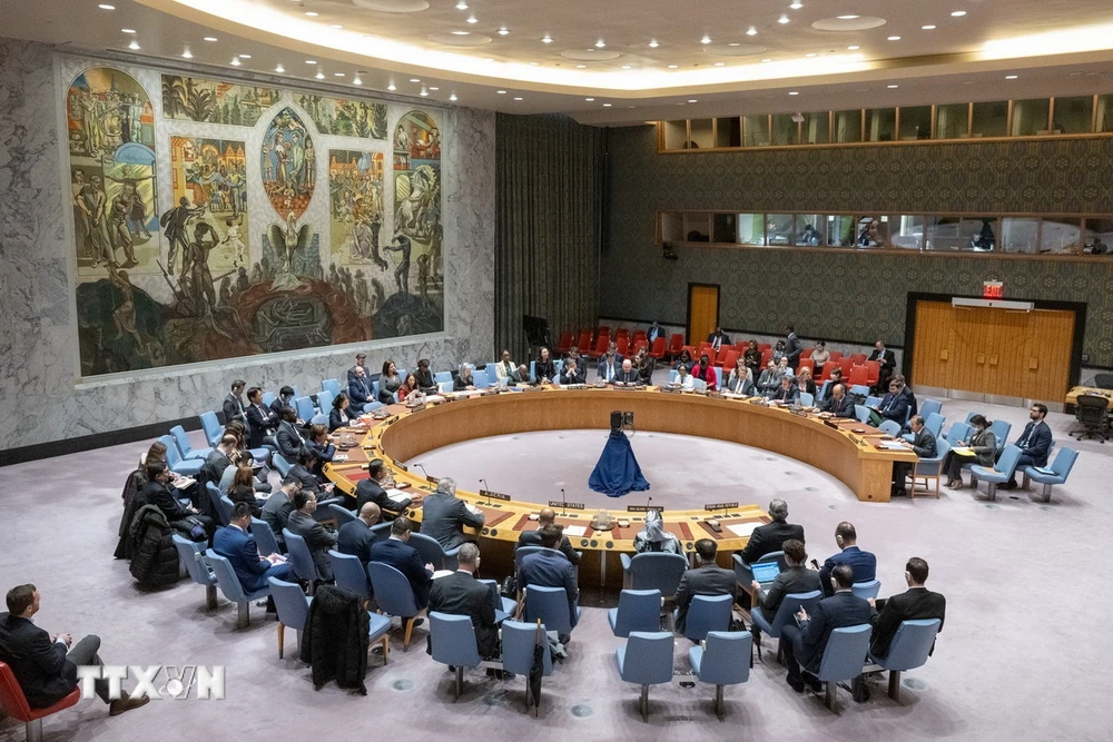 Quang cảnh phiên họp Hội đồng Bảo an Liên hợp quốc ở New York, Mỹ ngày 2/4/2024. (Ảnh: THX/TTXVN)
