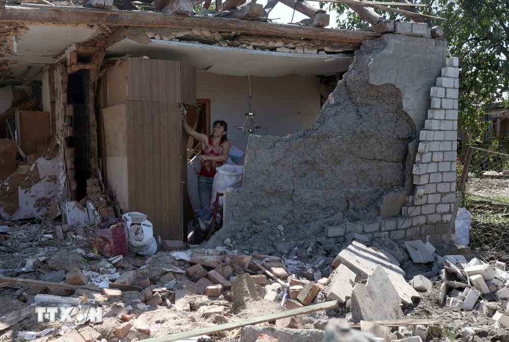 Ngôi nhà bị phá hủy do xung đột tại Kramatorsk, Ukraine, ngày 14/6/2023. (Ảnh: AFP/TTXVN)