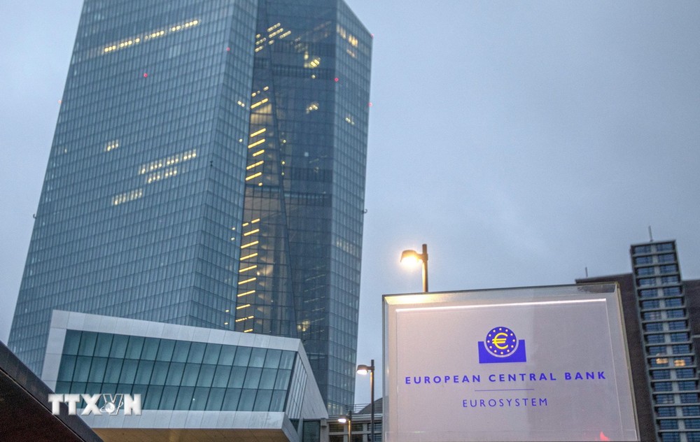 Trụ sở Ngân hàng Trung ương châu Âu (ECB) Christine Lagarde ở Frankfurt am Main, Đức. (Ảnh: AFP/TTXVN)