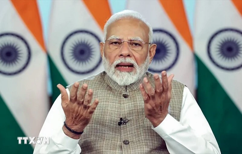 Thủ tướng Ấn Độ Narendra Modi phát biểu tại Hội nghị thượng đỉnh Tiếng nói Nam Bán cầu lần thứ 3 dưới hình thức trực tuyến ngày 17/8/2024. (Ảnh: ANI/TTXVN)