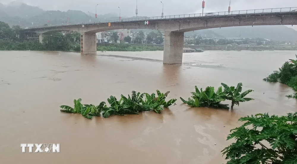 Mưa lớn xuất hiện với tần suất dày cùng cường độ lớn ngay từ trước mùa mưa bão hàng năm kéo theo nguy cơ lũ quét, sạt lở đất. (Ảnh: Hương Thu/TTXVN)