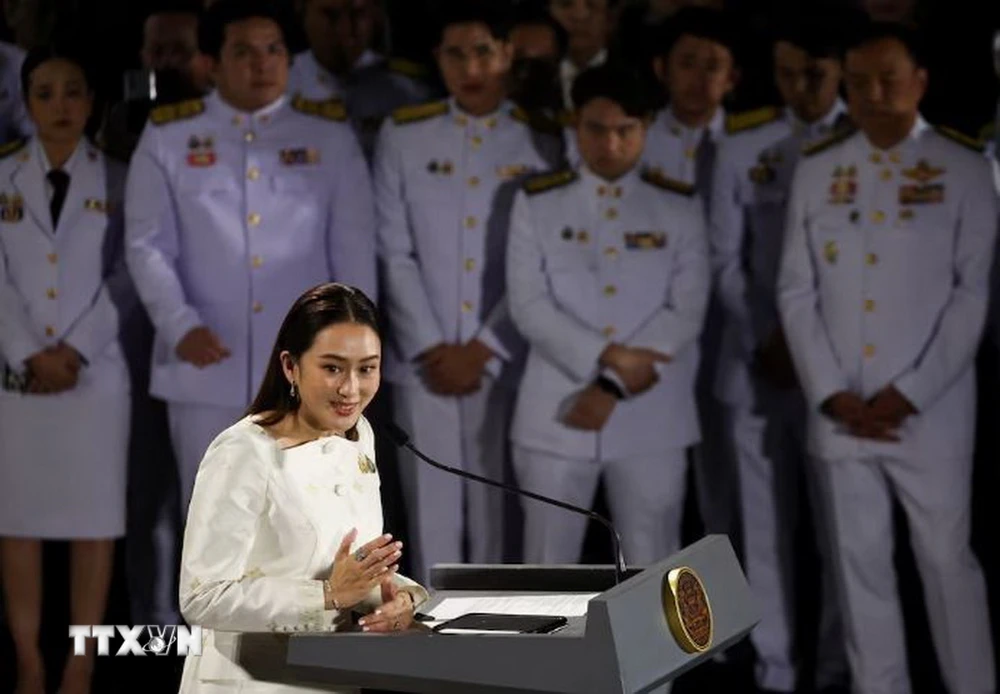 Bà Paetongtarn Shinawatra trong cuộc họp báo tại Bangkok, sau khi được Hoàng gia Thái Lan phê chuẩn làm Tân Thủ tướng, ngày 18/8/2024. (Ảnh: REUTERS/TTXVN)