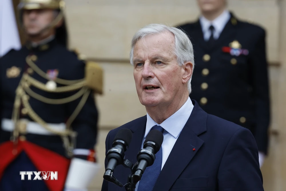 Tân Thủ tướng Pháp Michel Barnier phát biểu tại lễ nhậm chức ở Paris ngày 5/9/2024. Ảnh: THX/TTXVN