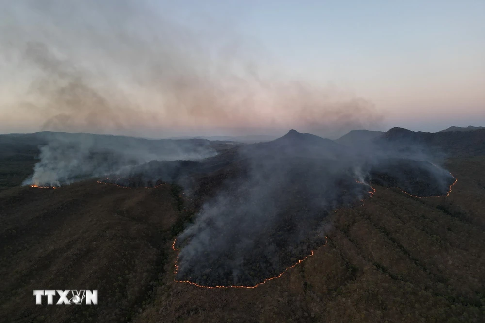 Khói bốc lên từ đám cháy rừng tại bang Goias, Brazil. (Ảnh: THX/TTXVN)