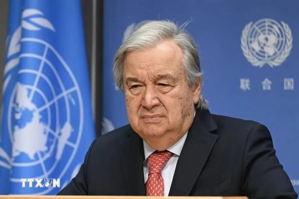 Tổng Thư ký Liên hợp quốc Antonio Guterres phát biểu họp báo tại New York, Mỹ. (Ảnh: IRNA/TTXVN)