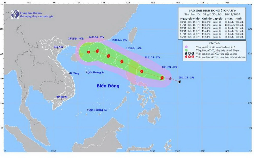 Vị trí và hướng đi của cơn bão. (Nguồn: Trung tâm Dự báo Khí tượng Thủy văn Quốc gia)