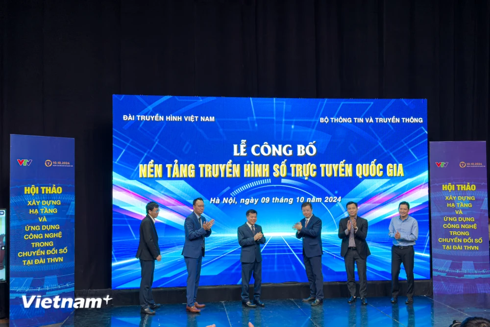 Công bố Nền tảng truyền hình số trực tuyến quốc gia VTVGo. (Ảnh: Minh Sơn/Vietnam+)