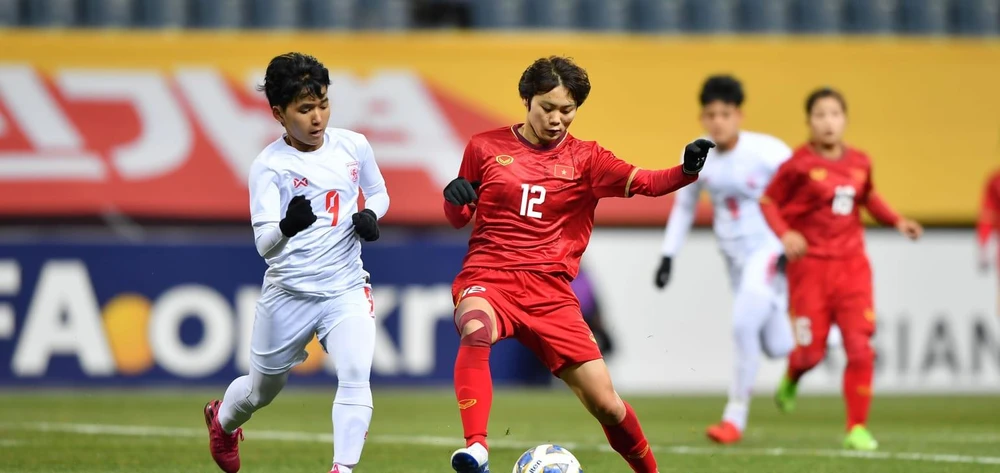 Tuyển nữ Việt Nam đánh bại Myanmar 1-0 chiều 6/2 bằng bàn thắng duy nhất của Ngân Thị Vạn Sự. (Ảnh: AFC)