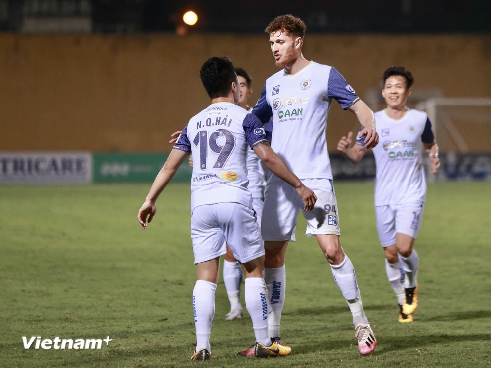Hà Nội FC thắng 4-0 Quảng Ninh bằng đội hình vắng nhiều trụ cột. (Ảnh: PV/Vietnam+) 