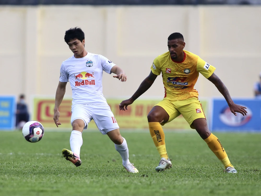 Hoàng Anh Gia Lai đang thăng hoa, dẫn đầu V-League 2021 với chuỗi 11 trận bất bại trên mọi đấu trường. (Ảnh: PV/Vietnam+)