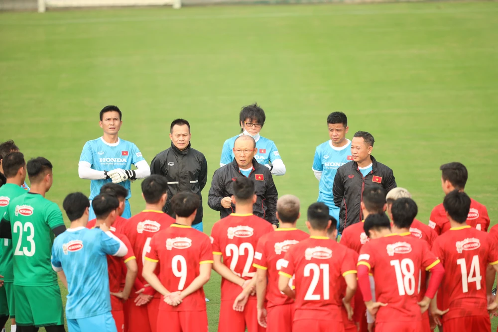 Đội tuyển Việt Nam mang 29 cầu thủ sang UAE thi đấu vòng loại World Cup 2022. (Ảnh: PV/Vietnam+) 